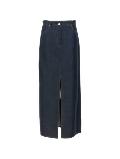 Brunello Cucinelli Front-slit Midi Skirt In Blue