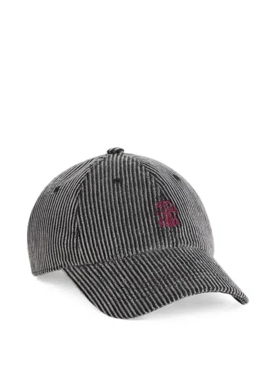 Brunello Cucinelli Kids' Frosted-corduroy Embroidered-logo Baseball Cap In Grey