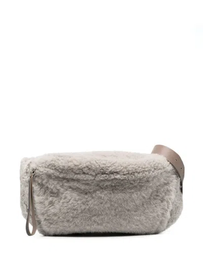 Brunello Cucinelli Frosty Shearling Belt Bag In Grey