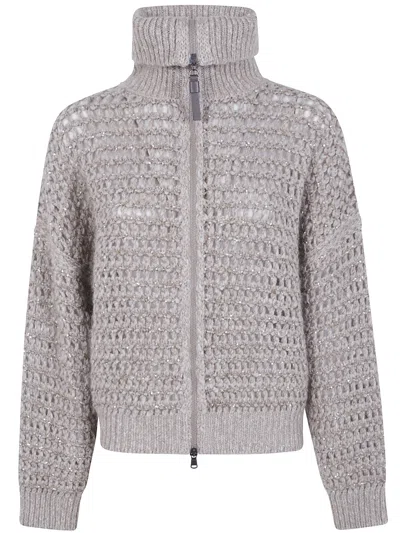 Brunello Cucinelli Full Zip Cardigan In Gray