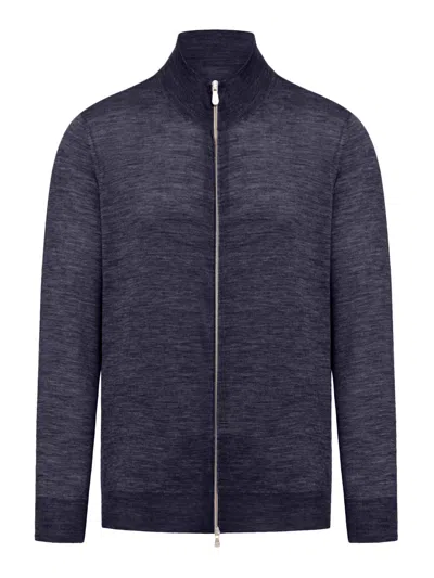 Brunello Cucinelli Full Zip Fine Gauge Cardigan In Navy Dark Grey