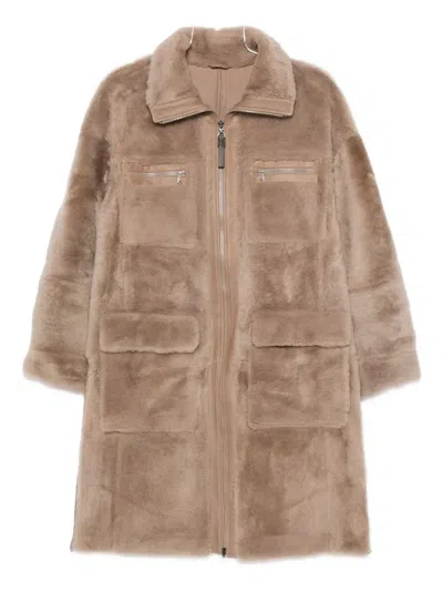 Brunello Cucinelli Full-zip Fur Coat In Neutral