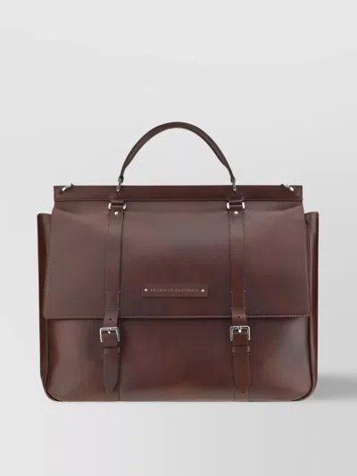 Brunello Cucinelli Functional Leather Travel Bag With Adjustable Straps In Brown