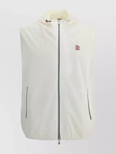 Brunello Cucinelli Functional Sleeveless Waterproof Vest With Hood Detail In White
