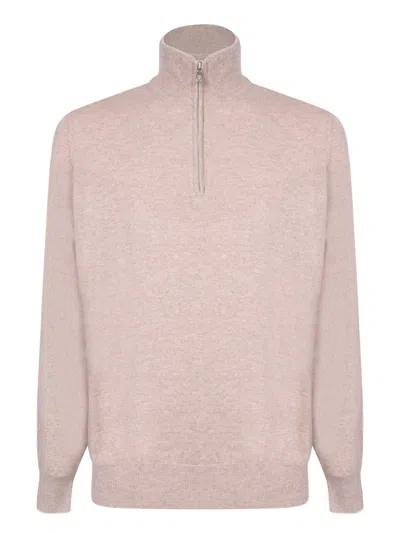 Brunello Cucinelli Quarter-zip Cashmere Jumper In Pink