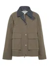 Brunello Cucinelli Grey Jacket With Classic Collar With Snap Buttons In Cotton Blend Woman In Brown