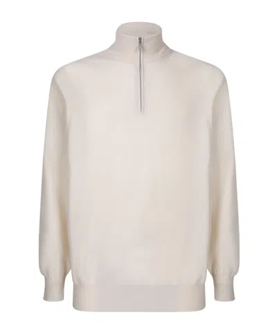 Brunello Cucinelli White Turtleneck Sweater With Zip