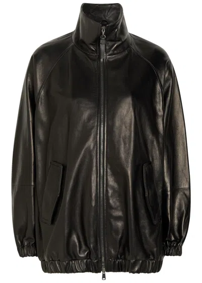 Brunello Cucinelli Funnel-neck Leather Jacket In Black