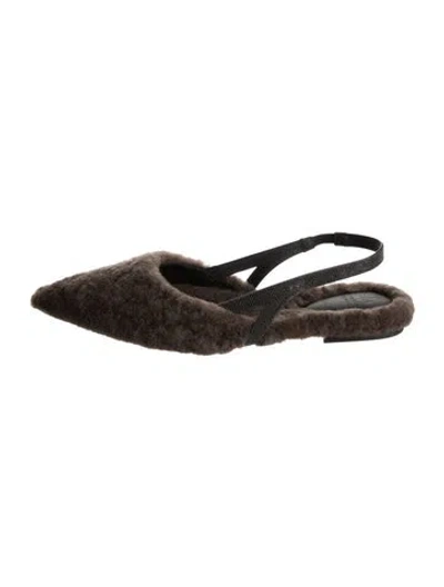 Pre-owned Brunello Cucinelli Fur Beaded Accents Mules In Brown