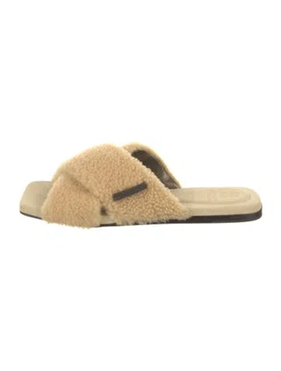 Pre-owned Brunello Cucinelli Fur Beaded Accents Slides In Yellow