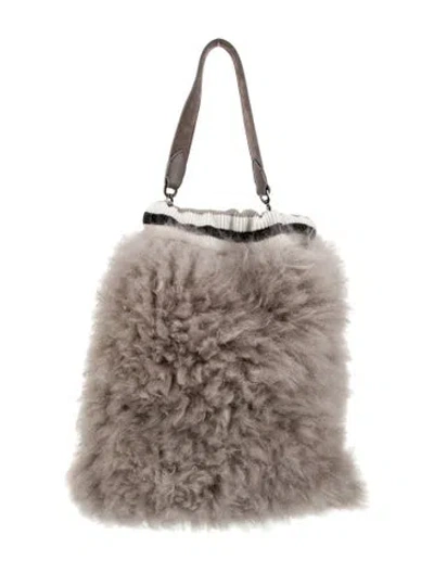 Pre-owned Brunello Cucinelli Fur Bucket Bag In Gray