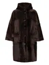 Brunello Cucinelli Reversible Fur Coat With Hood And Pockets In Brown