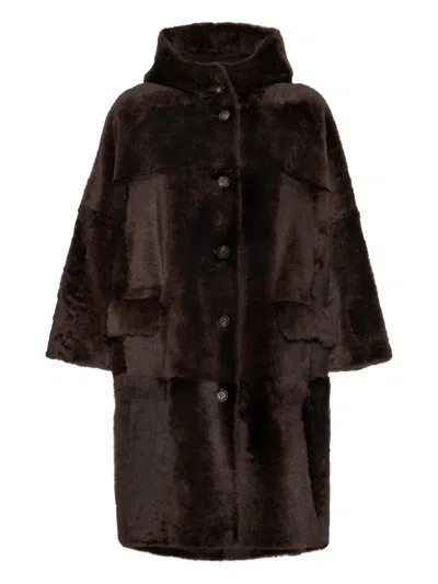 Brunello Cucinelli Shearling Reversible Coat In Brown