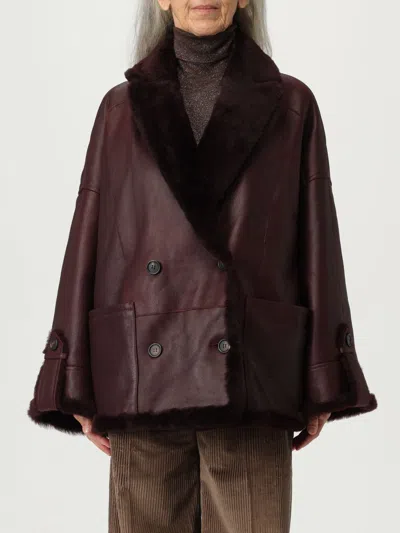 Brunello Cucinelli Fur Coats  Woman Color Burgundy In Brown
