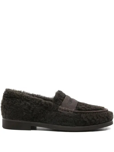 Brunello Cucinelli Fur Loafer Shoes In Black