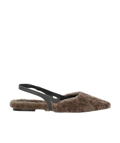 Brunello Cucinelli Fur Muller Shoes In Brown