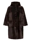 Brunello Cucinelli Reversible Fur Coat With Hood And Pockets In Brown
