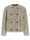 Brunello Cucinelli Reversible Faux Fur Double-breasted Jacket In Gray