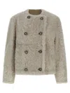 Brunello Cucinelli Reversible Faux Fur Double-breasted Jacket In Gray