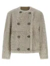 Brunello Cucinelli Reversible Faux Fur Double-breasted Jacket In Neutral