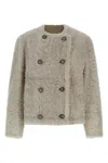 Brunello Cucinelli Reversible Faux Fur Double-breasted Jacket In Sand