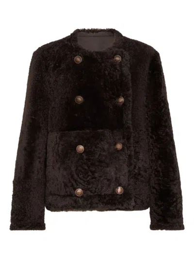 BRUNELLO CUCINELLI 'FUZZY' REVERSIBLE SHEARLING CROP PEA COAT