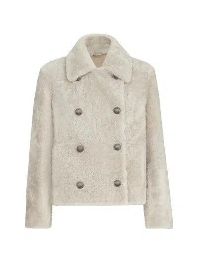 BRUNELLO CUCINELLI FUZZY SHEARLING PEA COAT