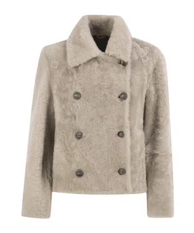 BRUNELLO CUCINELLI FUZZY SHEARLING PEA COAT