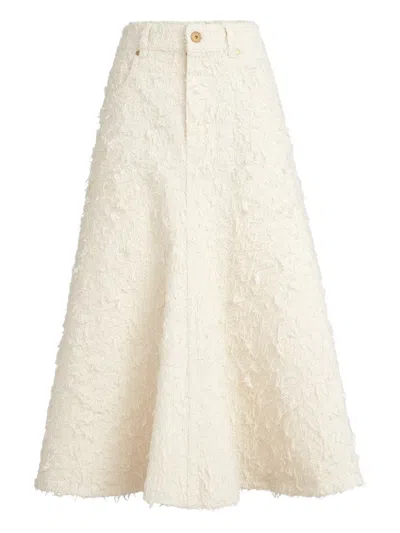 Brunello Cucinelli Fuzzy-texture Midi Skirt In White