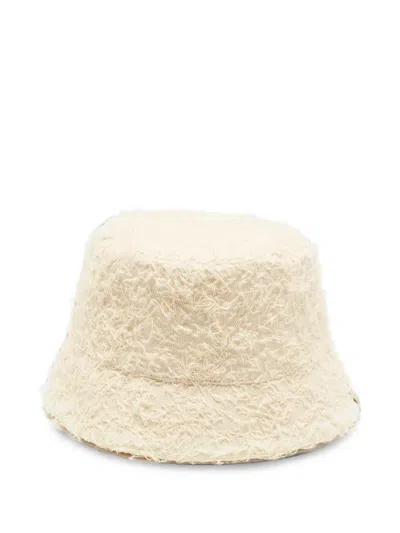 Pre-owned Brunello Cucinelli Fuzzy Textured Bucket Hat In White