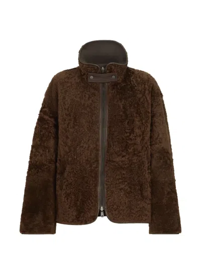 Brunello Cucinelli Fuzzy-shearling Reversible Outerwear Jacket With Monili In Brown
