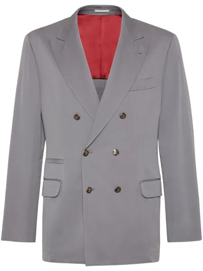 Brunello Cucinelli Gabardine Cotton-cashmere Blazer In Grey