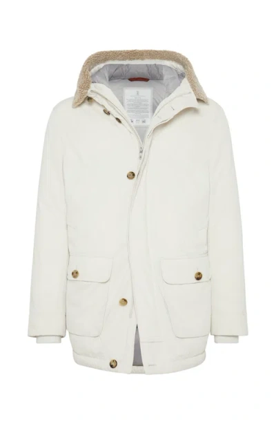 Brunello Cucinelli Gabardine Down Parka In Chalk