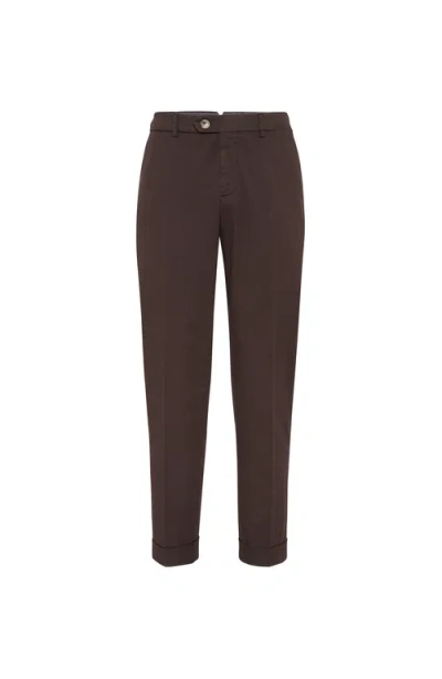 Brunello Cucinelli Gabardine Garment Dyed Trousers In Brown