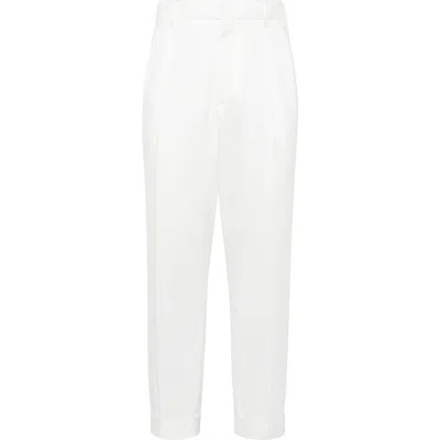 Brunello Cucinelli White Tailor Fit Cotton Trousers
