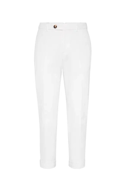 Brunello Cucinelli Gabardine Garment Dyed Trousers In White