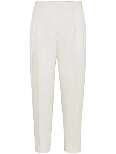 Brunello Cucinelli Gabardine Trousers In White