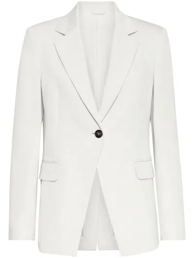 Brunello Cucinelli Gabardine-weave Single-breasted Blazer In White