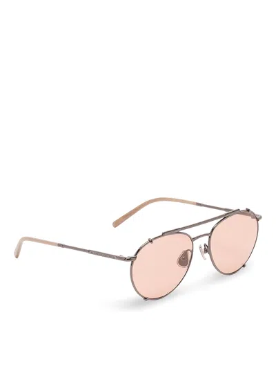 Brunello Cucinelli Round Titanium Sunglasses In Silver