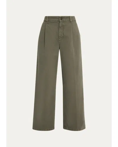 Brunello Cucinelli Garment Dye Straight-leg Ankle Pants In Green