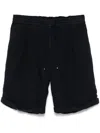 Brunello Cucinelli Men Garment-dyed Bermuda Shorts In Linen Gabardine With Drawstring And Pleat In Blue