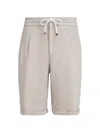 Brunello Cucinelli Garment-dyed Bermuda Shorts In Linen Gabardine With Drawstring And Pleat In Neutral