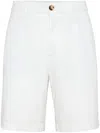 Brunello Cucinelli Men Garment-dyed Bermuda Shorts In Twisted Cotton Gabardine In White