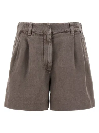 Brunello Cucinelli Garment-dyed Brown Linen Cotton Shorts