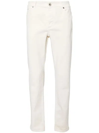 Brunello Cucinelli Garment-dyed Comfort Lightweight Denim Five-pocket Trousers Clothing In White