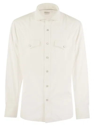 BRUNELLO CUCINELLI GARMENTDYED CORDUROY EASYFIT SHIRT WITH PRESS STUDS, EPAULETTES AND POCKETS