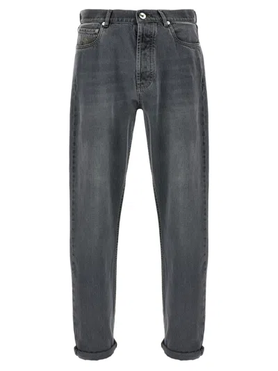 Brunello Cucinelli Garment-dyed Cotton Denim Jeans In Gray