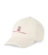Brunello Cucinelli Men Comfortable Cotton And Cashmere Corduroy Baseball Cap With Embroidered Logo In White