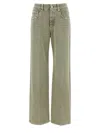 Brunello Cucinelli Garment-dyed Cotton Wide Leg Jeans In Green