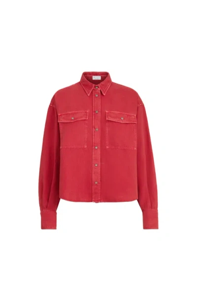 Brunello Cucinelli Pocket Garment-dyed Shirt In Red